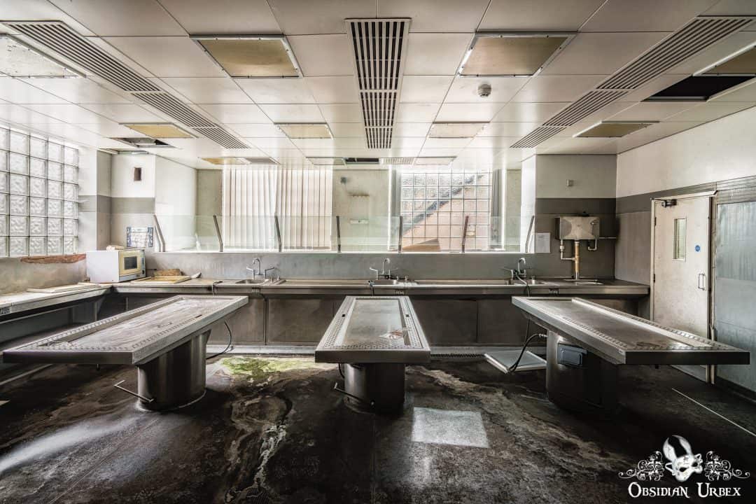 Morgue S England abandoned mortuary autopsy slabs dissection tables