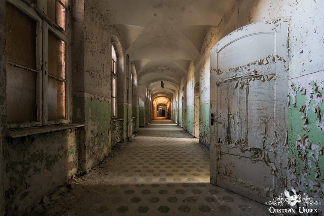 Beelitz Heilstätten Germany Tuberculosis Clinic Corridor with Peeling Paint