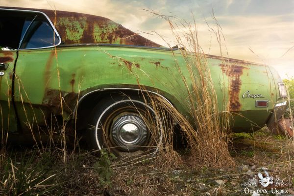 Sunset American Junkyard USA 1970s Green Mercury Cougar