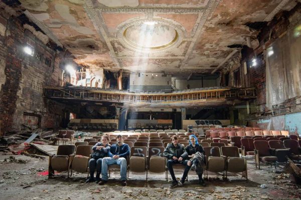USA Road Trip 2018 Part 2 Group Selfie in Abandoned Theatre Janine Pendleton Jack Alford