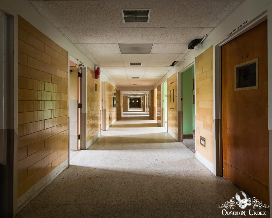 Hospital for Women USA Yellow Tiled Abandoned Long Corridor