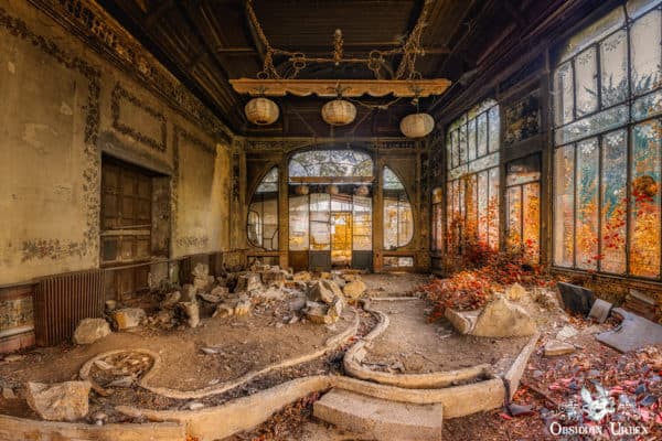 Fiery Autumn Leaves Changing Seasons with Photoshop In An Abandoned Greenhouse