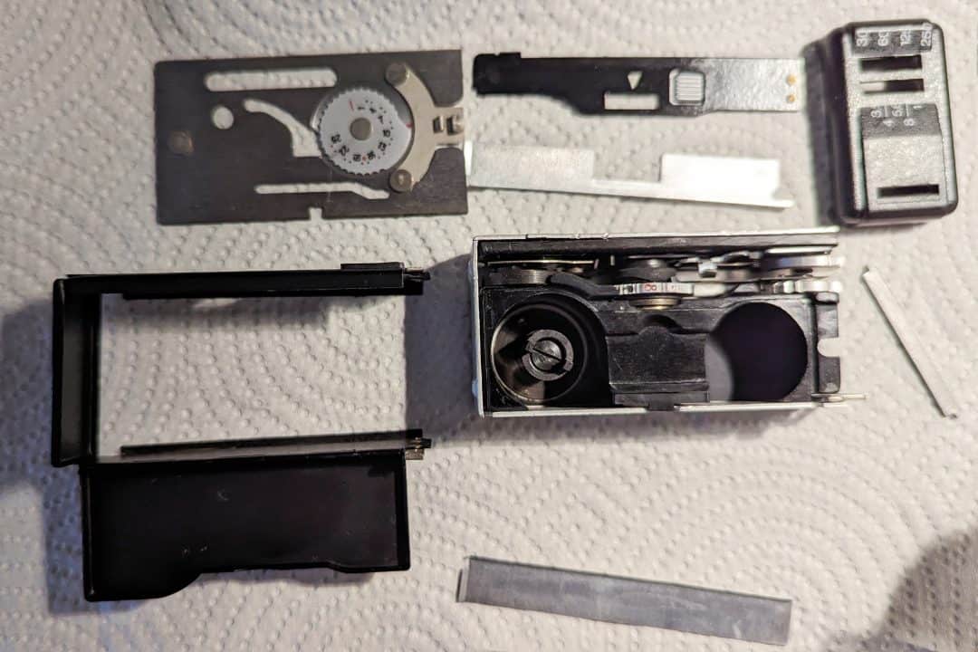 Fixing light leaks on a Kiev 30 16mm Subminature camera dismantled