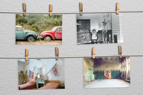 Abandoned Places on 35mm Film Postcards Hanging On Twine